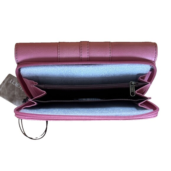 Born Bexton Deluxe Leather Wallet Tri Fold Pink Color- Brown Lining Color NEW - Picture 3 of 6